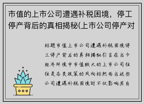 市值的上市公司遭遇补税困境，停工停产背后的真相揭秘(上市公司停产对股价的影响)